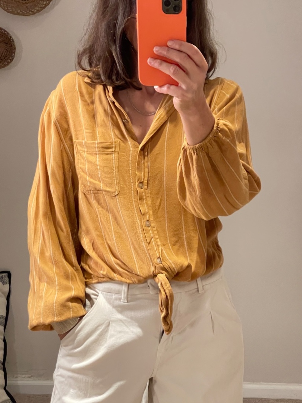 American Eagle mustard striped shirt women XS